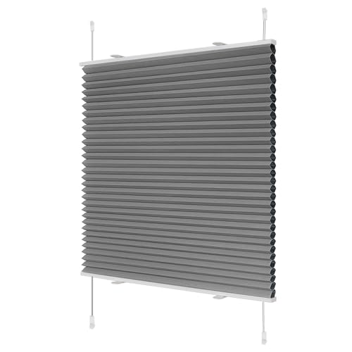Wabenplissee ohne Bohren Verdunklung Plissee Klemmfix ohne Bohren Grau-Weiß 65x130cm(BxH) Thermo Doppelplissee 100% Blickdicht Jalousie für Fenster ohne Bohren Sanfree