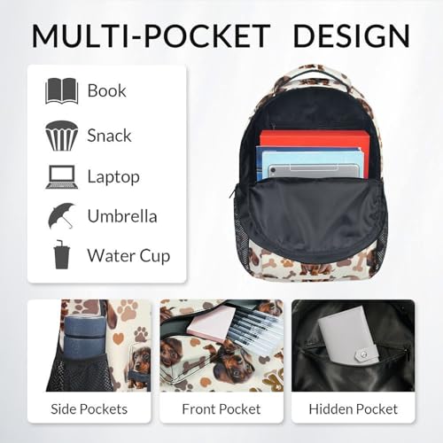 Backpack for Kids, Personalization Cute Dachshunds Backpack for Boys Girls, 17 Inch Custom Dog Bookbag for Elementary Middle3