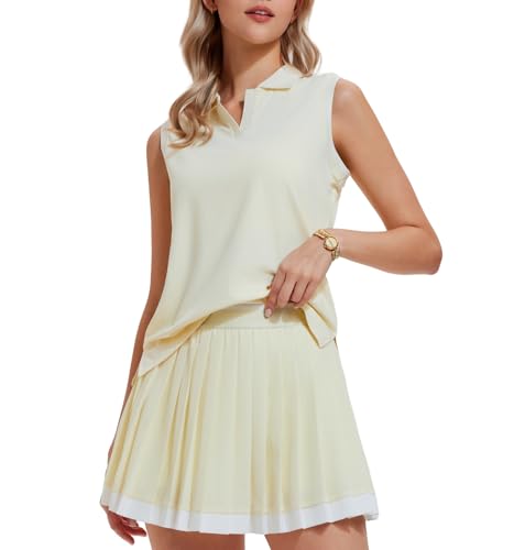 AFZ Tennis Outfits Polo Top and Color Blocked Pleated Tennis