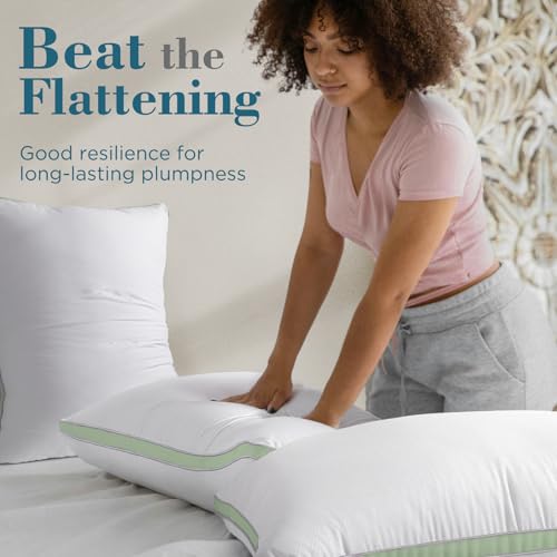 Image of viewstar Pillows Queen Size Set of 2, Firm Support Bedding, Green | Down Alternative, Gusseted, Hotel Quality, Fluffy Plump Filling, Oeko-Tex Certified, Machine Washable, for Side Sleepers