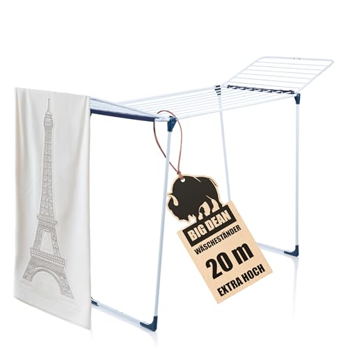BigDean Wäscheständer 20m extra hoch & Dicke Leinen weiß/blau - Wäschetrockner Made in Europe