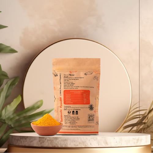 Image of Rav Organics Pure Haldi Rich in Natural Curcumin 250g | Organic Turmeric Powder | 100% Natural Sun-Dried & Stone-Ground Farm-Grown Indian Spice for Cooking, Golden Milk & Wellness | Non-GMO, NPOP Certified