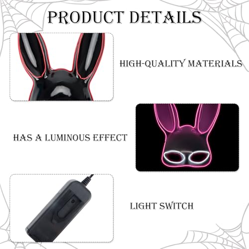 Masque de lapin fluorescent blanc et rose pour costume effrayant - 5