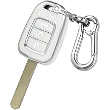 Kirsnda for Key fob Cover case with Keychain,Soft TPU Protection Key Shell/Skin,4-Buttons Compatible with CR-V LX Remote Key Vehicle AccessoriesSilver White