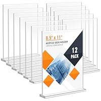 Enayplon Acrylic Sign Holder 8.5 x 11, Double Sided Sign Holder Stand, Plastic 12 Pack Table Paper Stand, Vertical Menu Flyer Stand, T Shape Table Flyer Holder