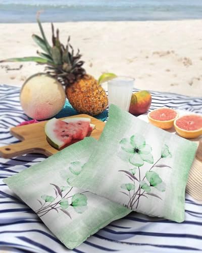Edwiinsa Botanical Green Flower Outdoor Pillow Covers Waterproof,All Weather Cushion Case Set of 2 Decorative Pillowcases for Sofa Couch Bed Decor Patio Furniture 20