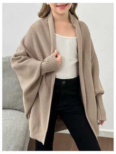 SHENHE Girl's Oversized Open Front Cardigan Dolman Sleeve Shawl Slouchy Cape Cardigan Sweater2