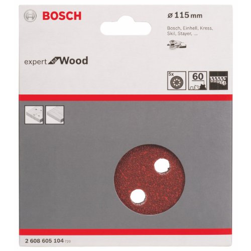 Lot de 5 Disques abrasifs Expert for Wood Ø115 8 Trous Gr 60 BOSCH 2608605104 - vue 3