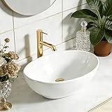 NUESTRA VIDA Lavabo da Appoggio Ovale in Ceramica, Bianco, Senza Foro per Rubinetteria (Se...