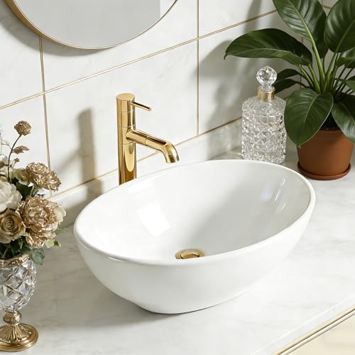 NUESTRA VIDA Waschbecken Aufsatzwaschbecken Oval, Waschbecken Bad, Aufsatzwaschbecken Klein, Modernes Handwaschbecken Oval Keramik für Badezimmer, Klein Gäste WC usw 41x33x14cm
