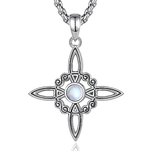 EUDORA Collar de Nudo de Brujas con Piedra de la Luna para Mujer Plata de Ley 925, Collars de Brujo con Nudo Celta de Brujas Original Amuleto Wicca Colgante Runas Joyería Regalo para Mujer Bruja,50CM