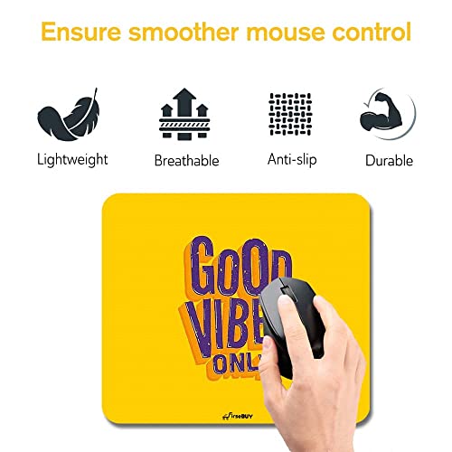 Image of Rectangle Mouse Pad, Anti Slip Rubber Good Vibes Only Motivational Mousepads Desktops Gaming Mouse Mat Customized Designed for Home and Office, 8.6 X 7.08 Inches