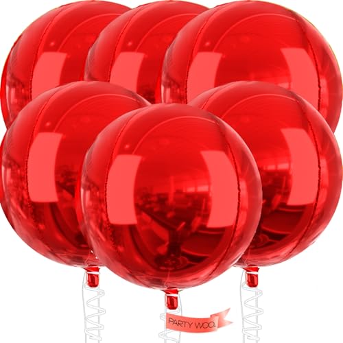 Image of PartyWoo Red Foil Balloons 6pcs Large Round Giant Jumbo 4D Balloons