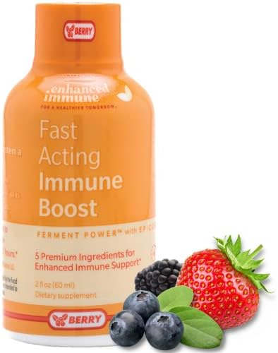 Enhanced Immune Fast Acting Immune Boost, Berry Flavor (2 oz, Pack of 6), Immunity Shots with Vitamin C, Zinc, Vitamin D, Vitamin B12 & EpiCor - Immune Support Supplement, Rapid Immune Booster
