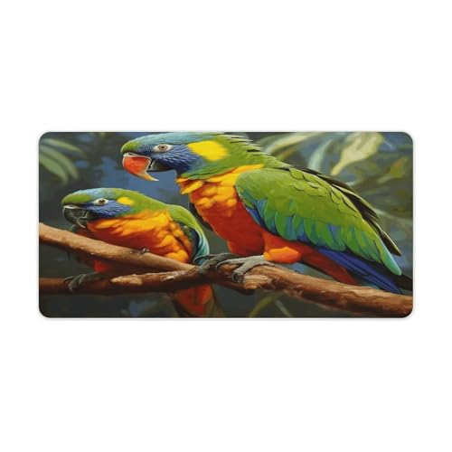 Alfombrilla para mouse grande con pintura de loro y base de goma