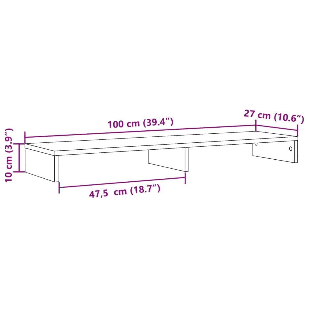 Supporto doppio per monitor grigio Sonoma in legno 100 x 27 x 10 cm per 2 monitor, supporto da scrivania per postazione di lavoro, con spazio e organizer
