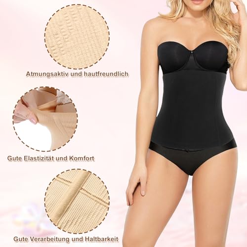 KASURE 2 Stück Zweierpack Damen Waist Trainer Unterbrust Korsett Bauchweg Taillenformer (M/L,XL/XXL) Shapewear Damen Bauchweg Schwarz und Hautton Geeignet für Körperformung, Dating, Sport，Abnehmen