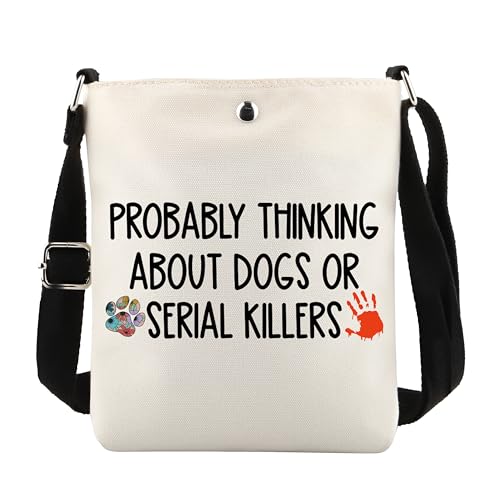 POFULL True Crime Lover Gift Probably Thinking About Dogs or Serial Killers Corssbody Bag Murder Gift
