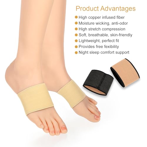 Image of Qianyu 4 Pcs Copper Arch Support Sleeves Sturdy Arch Support Braces Plantar Brace Compression Bands Copper Infused Wrap Straps Supports Bands for Women Men Foot Care Flat & Fallen Arches High Arches