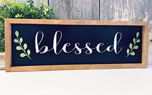 Framed Blessed Wooden Rustic Script Sign Farmhouse Wall Hanging Plaque