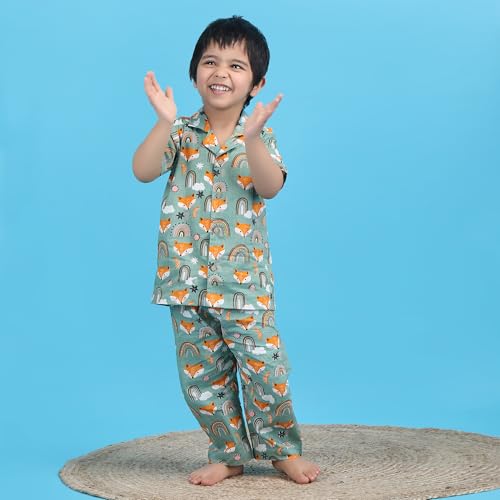 Image of POLKA TOTS 100% Pure Cotton Half Sleeve Night Suit for Kids, Girls & Boys | Cotton Pyjama Set | Unisex Night Dress for Children | Night Suit for Girls |Sleepwear for Kids | Winter Night Dress for Boys