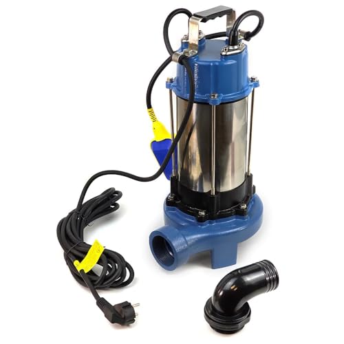 Ampika Bomba fecal con Trituradora y Flotador QW-1300DF de Aguas Sucias, bomba de Inmersión para Aguas Residuales 1300W, 18 300L/h, Altura de Impulsiòn máx. 5m