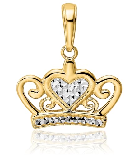 IceCarats 14K Solid Two Tone Yellow White Gold Heart Love Royal Princess Crown Necklace Chain Pendant Charm3