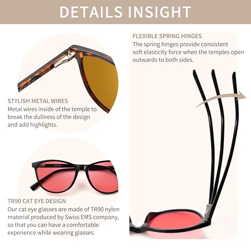 Image of Indoor Fluorescent-41 Pink & Outdoor Fluorescent-60 Brown Tinted Blue Light Blocking Glasses Cat Eye Migraine Light Sensitivity Computer Glasses Photophobia Fluorescent LED Glare Women AB3311