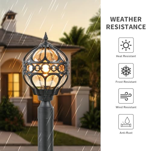Soccer Ball Outdoor Post Light for Lawn Porch Yard Driveway, Black Globe Outside Pier Mount Post Light Fixtures, Waterproof Sphere Lamp Post Light, Exterior Pole Mount Light(Large,2 Pack)