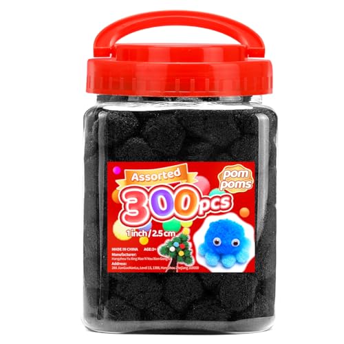 Image of Iooleem Black Pom Poms, 300pcs 1inch, Arts and Crafts.