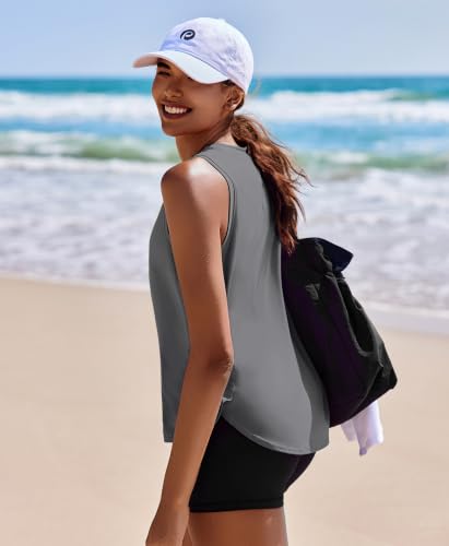 Image of PINSPARK Workout Tank Tops Woman Ice Silk UPF 50+ Athletic Yoga Shirts
