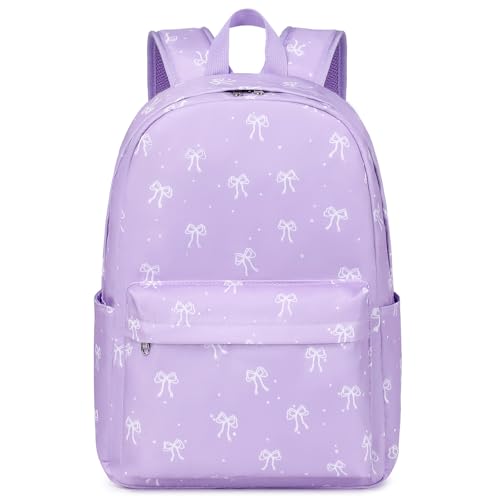 Kimwadalh Bow Backpack for Girls, Purple Girls Schoolbag
