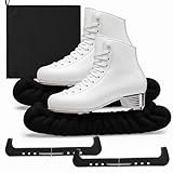 Soulchen Skate Guards Soakers and Towel Gift Set Ice Skating Guards Soft Skate Blade Covers Blade Protector for Figure Skating Skater Hockey Gift(Black,L)