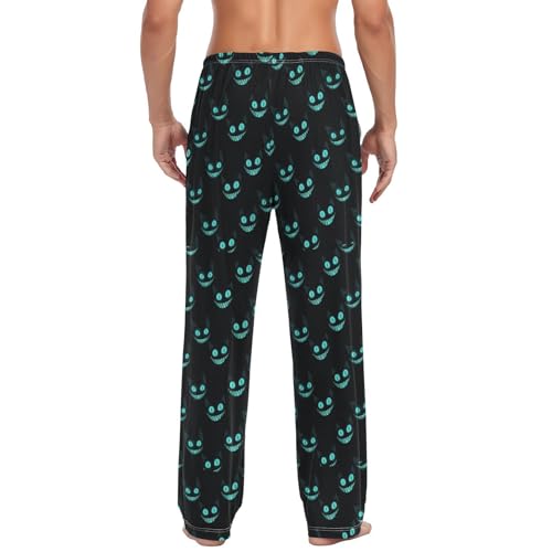 Men’s Cheshire Cat Texture Pajama Pants with Pockets, Comfortable Lounge Sleep Bottoms#6912