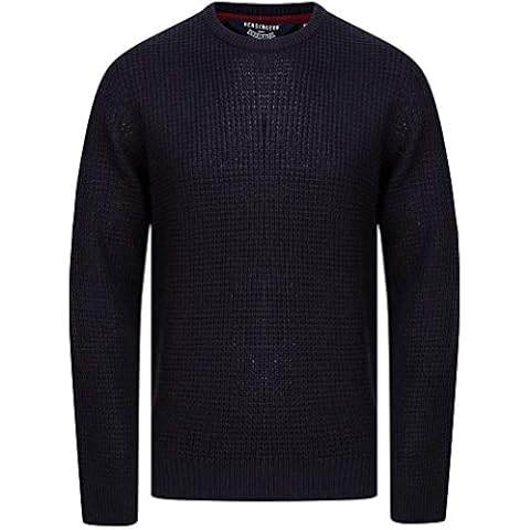 Kensington Eastside Men's Olney Crew Neck Fisherman Style Knitted Jumper - Dark Navy - L Cover