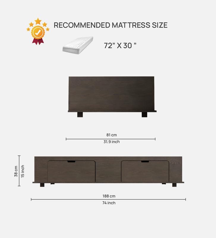 Image of Gusto Multipurpose Diwan Single Bed with Storage | Engineered Wood Box Bed | Dark Wenge Finish | Space-Saving & Sturdy | Easy Knock-Down Assembly