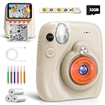 Grutoly Macchina Fotografica Bambini Istantanea, Fotocamera Istantane con Schermo da 3,0 Pollici da 48MP e Scheda da 32G Carta da Stampa e Penne Colorate, Regali per Bambine e Bambini dai 3-12 Anni