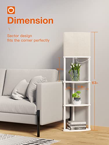Addlon 4-Tier Sector Corner Shelf Floor Lamp With 3 Color Temperatures Led Bulb And White Lamp Shade - Display Floor Lamps With Shelves For Living Room, Bedroom And Office - White #TOP4