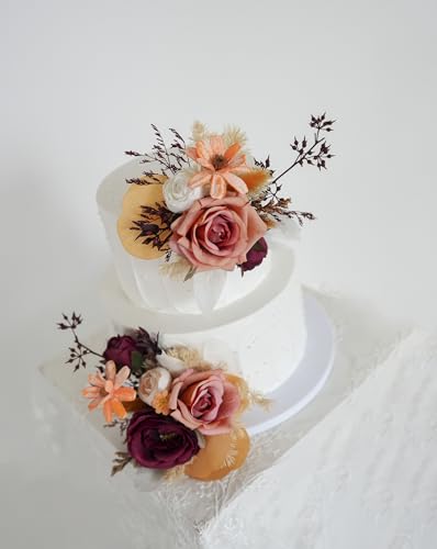 Set de dos adornos para torta con flores artificiales miniatura 5
