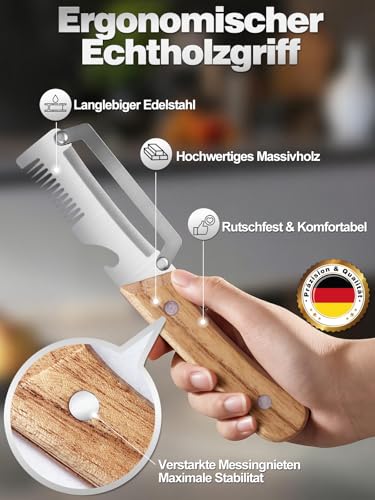 Multifunktionaler Gemüseschäler 2-in-1 Sparschäler aus Edelstahl mit Holzgriff & Flaschenöffner, Müheloses Schälen von Obst und Gemüse… – Ansicht 6