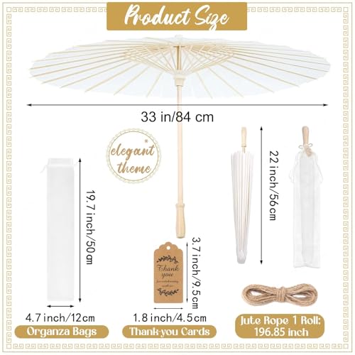 Sombrillas de papel de 84 cm blancas de mano para decoración de bodas y eventos 7