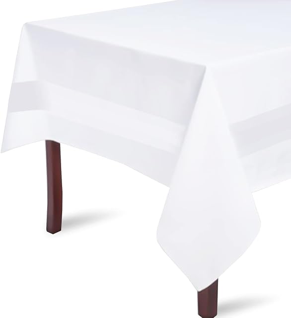 Westlane Linens White Table Cloth - Satin Band Table Linen 64x64, 100% Cotton Hotel Quality Table Cloth, Washable, Ideal for Dinning Tables, Parties & Wedding | 1 (NOS)