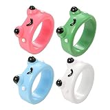 SM SunniMix 4 Pièces Grenouille Anneaux Ensemble Y2K Empilage À La Mode Drôle en Plastique Animaux Bijoux Visage Chunky Anneaux