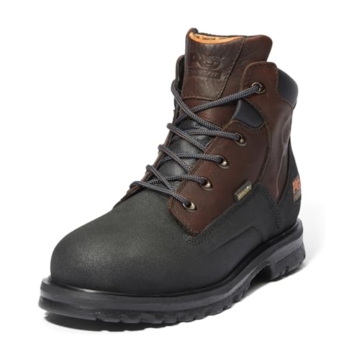 Timberland PRO Men's Powerwelt 6 Inch Steel Safety Toe Waterproof Industrial Work Boot, Dark Brown-2024 New, 5.5 W