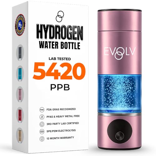 EVOLV Hydrogen Water Bottle Generator – SPE & PEM Water Ionizer 5.4PPM, Highest H2 Concentration – Portable 8oz Hydrogenated Water Bottle – Leak-Proof Hydrogen Water Machine, Easy to Use – Rose