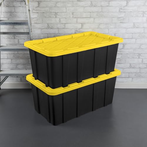 Image of Sterilite 38 Gal Industrial Tote, Rugged Plastic Storage Bin w / Lid, 4 Pack