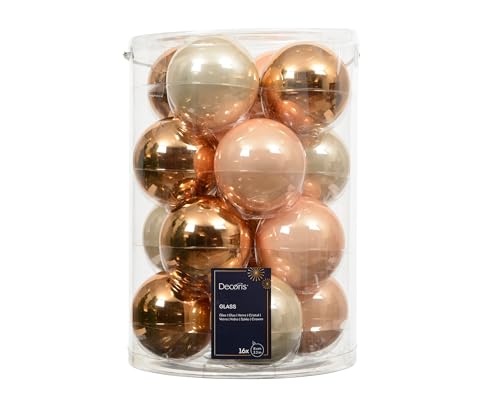Kaemingk Weihnachtskugeln Glas 8cm 16 Stück - glänzend - Große Christbaumkugeln Weihnachtsbaumkugeln für Weihnachten - Christbaumschmuck & Weihnachtsbaumschmuck - Perle Brandy Mix