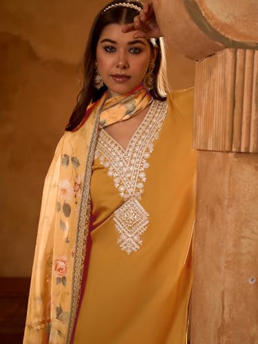 Image of Naixa Women's Rayon Embroidered Straight Kurta with Pant and Dupatta Sets (Available in Plus Size) (NX-696)