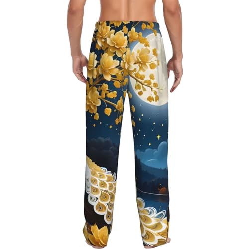Moonlit Golden Tree Peacock For Men'S Lightweight Pajama Pants Adjustable Drawstring & Pockets All-Season Sleepwear2