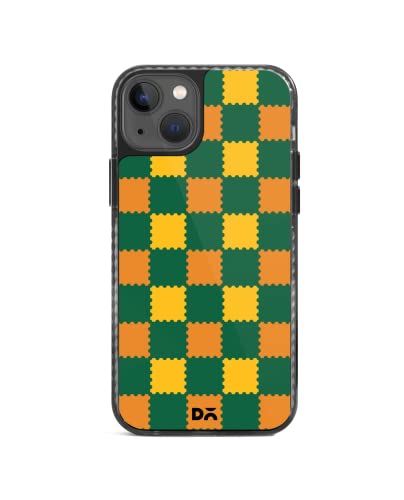Image of DailyObjects Case for iPhone 14 Compatible with Mag-Safe Wireless Charging, Stride 2.0 Multi Green Checkerboard Slim Shockproof Back Cover with Inner Magnetic Ring